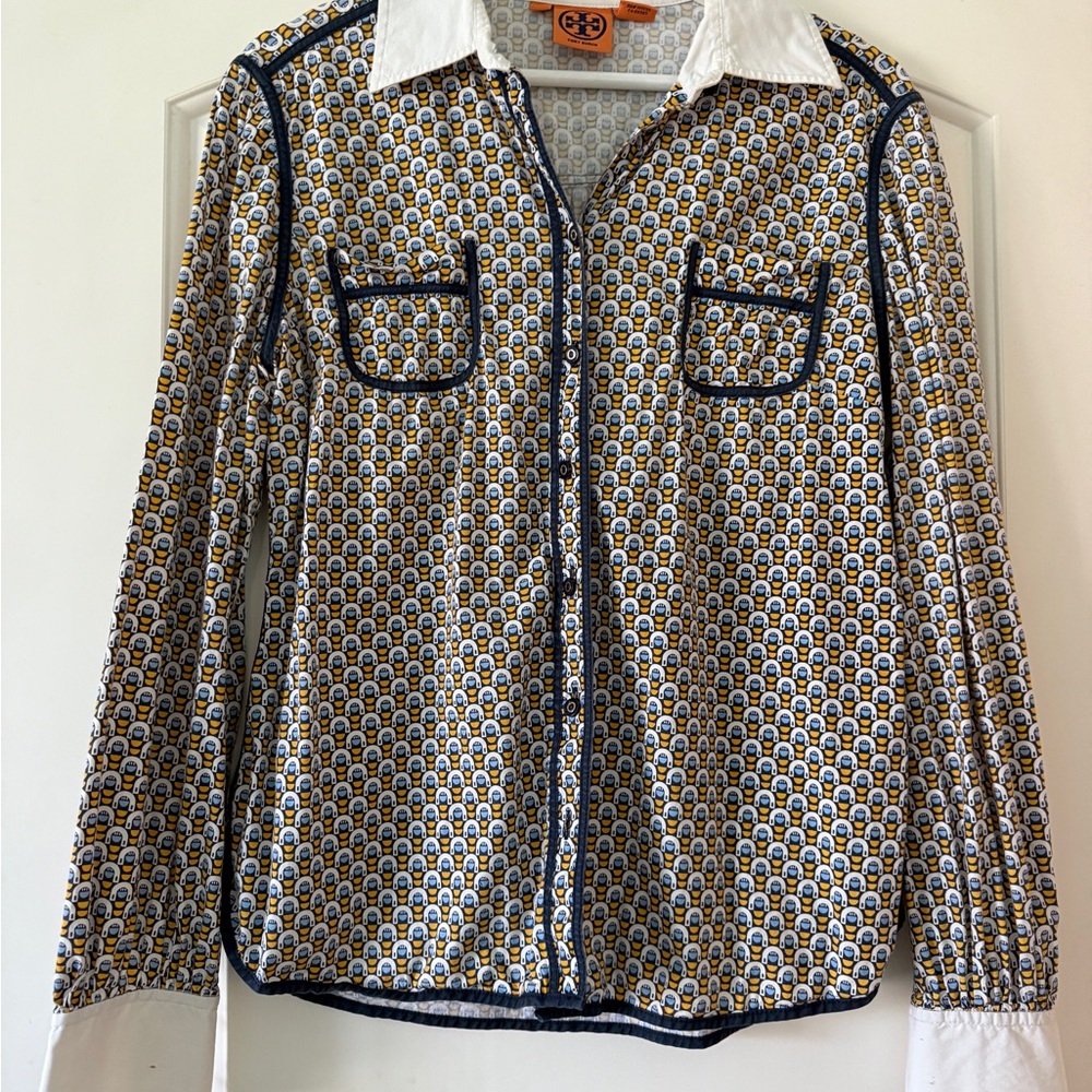 Tory Burch Brigitte Contrast Trim Blouse size 10